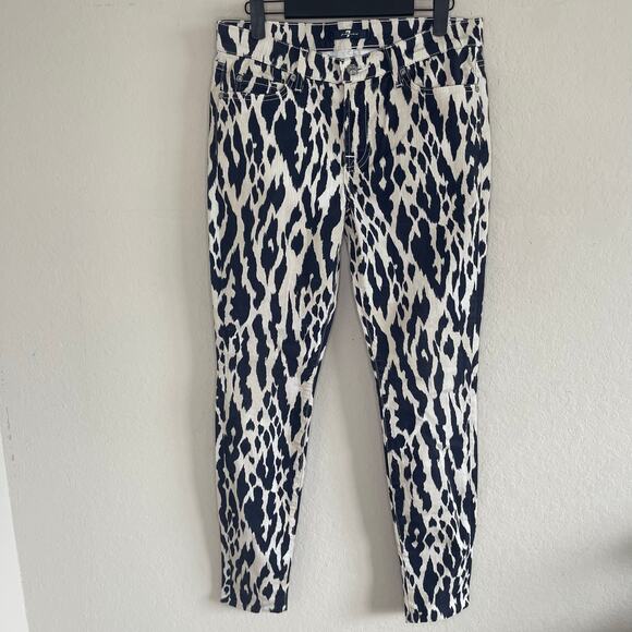 7 For All Mankind The Skinny Jean In Ikat Leopard Print Mid Rise - Size 28 - Picture 2 of 7